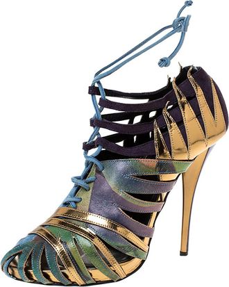 Pierre Hardy Multicolor Suede And Printed Leather Cut Out Booties