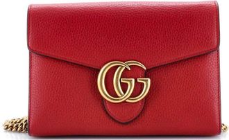 Gucci Red Leather Gg Marmont Chain Wallet Mini (Authentic Pre-Loved)