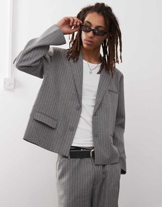 Collusion Blazer squadrato color pietra gessato in coordinato-Neutro