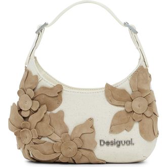 Desigual Medium Flower Appliqu&eacute; Shoulder Bag in Light Beige at Nordstrom