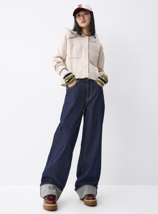 Twik Womens Polo Shirt-collar boxy cardigan