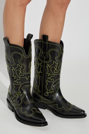 Ganni Ankle Boots With Stitching, Womens, Black