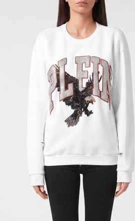 Philipp Plein Felpa in cotone con scollo a U sul retro e stampa Teddy