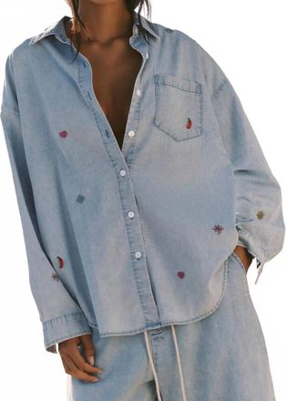 Electric & Rose Embroidery Boyfriend Shirt In Light Denim Blue