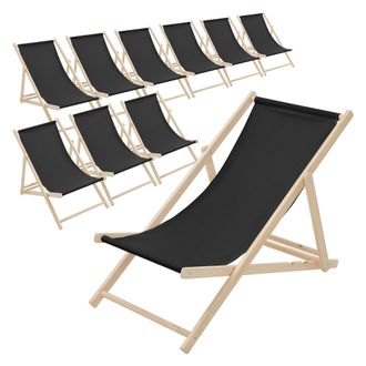 ECD Germany Ecd Germany - Juego De 10x Tumbonas Playa Madera De Pino Negro 3 Posiciones De Reclinaci&oacute;n Plegable Silla Tradicional De Sol Para Jard&iacute;n O Balc&oacute;n Impe