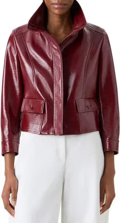 Akris Shiny Crinkle Faux Leather Jacket in Pomegranate at Nordstrom, Size 10