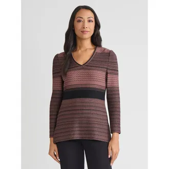 Misook Multi-Stitch Jacquard Knit Tunic in Midnight Umber/black at Nordstrom, Size Xx-Large