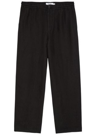 Wax London Glencoe Relaxed Straight-leg Linen Trousers - Black - 36 (W36 / XL)