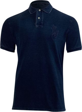 Polo Ralph Lauren Big Pony Custom Slim Fit Mesh Polo Shirt in Navy Blue Cotton