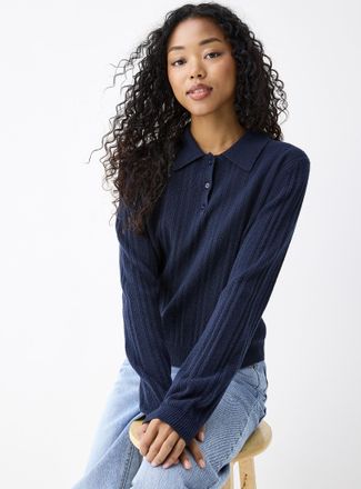 Twik Womens Wide ribbed boxy-fit Polo Shirt sweater