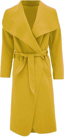 Generic MMK Womens Long Waterfall Italian Duster Trench Coats - Ladies Winter Wear Long Sleeve French Belted Oversized Jacket (Mustard, 12-14)