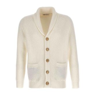 Brunello Cucinelli Ivory Shawl Collar Knit Cardigan, Brand Size 52 (US Size 42)