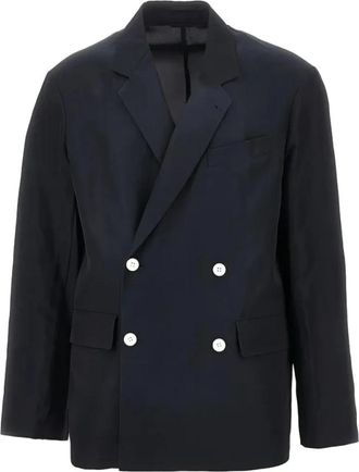 Emporio Armani Linnenmix double-breasted jas - Heren - Business blazers - Blauw - M - Linnen - Kostuums