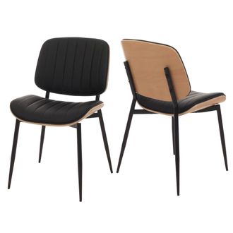 Hhg Hhg - Nunca Usado] Juego De 2 Sillas De Comedor 182, Silla De Cocina Silla, Madera Curvada Imitaci&oacute;n Cuero Oeko-tex Mvg, Natural, Negro