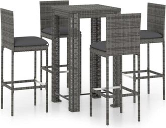 vidaXL 5 Piece Garden Bar Set with Cushions Poly Rattan Grey vidaXL