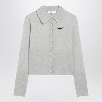 Chlo&eacute; Hellgrauer Woll-Cardigan mit Logo