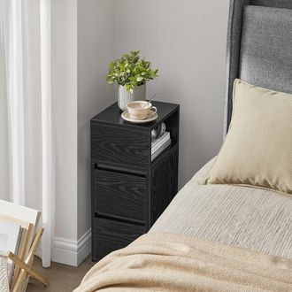 Vasagle Set of 2 Slim Narrow Bedside Tables Drawers Open Compartment in Black