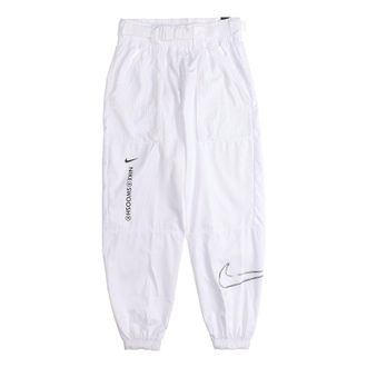 Nike (WMNS) Nike Logo Printing Sports Adjustable Belt Bundle Feet Woven Long Pants/Trousers Autumn White DJ8997-100