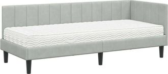 vidaXL Corner Bed Frame with Mattress Light grey 80 x 200 cm Velvet vidaXL