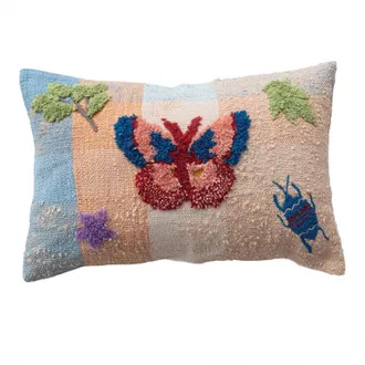 Creative Co-op Tufted & Embroidered Butterfly & Insect Woven Thow Pillow In Multi