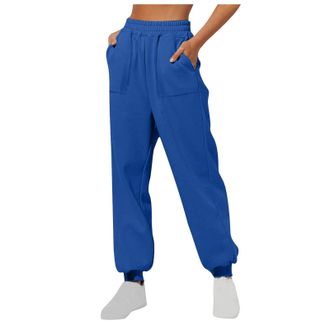 Generic Winter Trousers for Women 2026 Women Warm Casual Sweatpants Plain Fleece Drawstring Trousers with Pockets Tapered Leg Thick Tracksuit Bottoms Ladies F