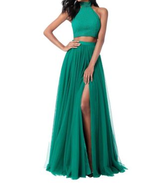 Sherri Hill Two-Piece Beaded Prom Dress In Emerald