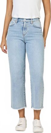 Dear John Denim Holly High Ride Fray Hem Straight Leg Cropped Jean In Sunsets Blue