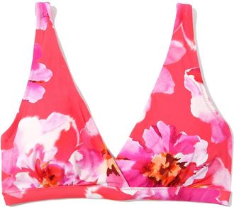 Hanky Panky Womens Floral Plunge Bikini Swim Top In Out Of Office Pink
