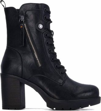 Refresh Womens Combat Heeled Ankle Booties In Black