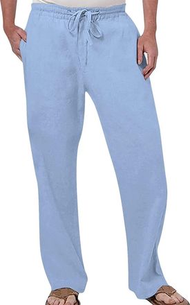 Generic Mens Linen Trousers Casual Cotton Trouser Summer Beach Men Hippie Trousers Loose Fit Drawstring Trousers Cotton Linen Trouser Solid Trousers Loose Fit