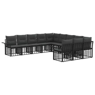 vidaXL Conjunto De Sof&aacute;s De Exterior 11 Pcs Negro Y Gris Oscuro Vidaxl