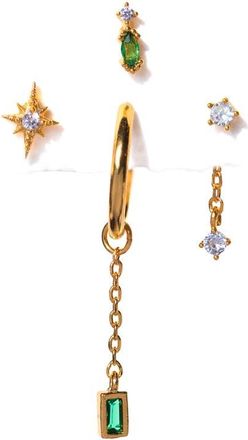 Girls Crew Emerald Dreamscape Set of 4 Mismatched Stud Earrings in Gold at Nordstrom