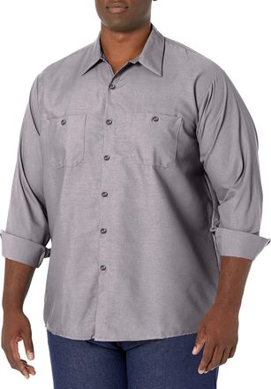 Red Kap Mens Industrial Work Shirt, Regular Fit, Long Sleeve Utility Button, Silver Grey, XXL Tall