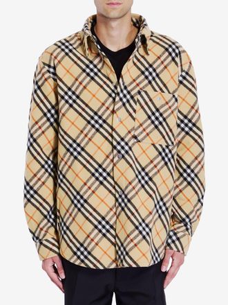 Burberry Mens Check Wool Shirt - Tan - Size X-Large