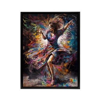 Artery8 Woman Dancing To Dynamic Music Framed Canvas Wall Art Print | Size: W24 x H32
