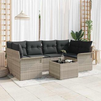 vidaXL Vidaxl - Conjunto De Sof&aacute; De Jard&iacute;n 7 Pcs Gris Claro Polirat&aacute;n