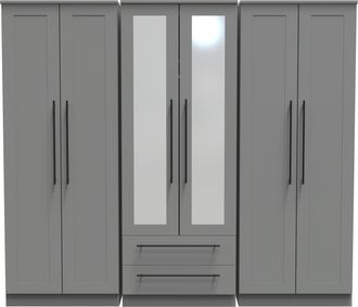 Welcome Furniture Harrow Ready Assembled Tall 6 Door 2 Drawer 2 Mirror Wardrobe in Dusk Grey - Welcome Furniture | TJ Hughes