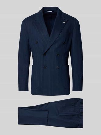 Manuel Ritz Slim Fit Anzug mit zweireihigem Sakko und Hose mit B&uuml;gelfalten in Marine, Gr&ouml;&szlig;e 48