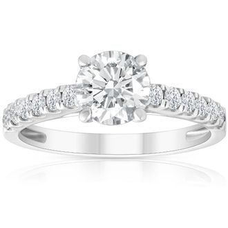 Pompeii3 1 1/2 Ct Lab Grown Diamond Ring With Accents 14k White Gold