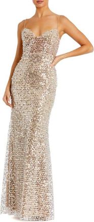 Mac Duggal Embellished Mesh Sleeveless Bustier Gown in Nude at Nordstrom, Size 12