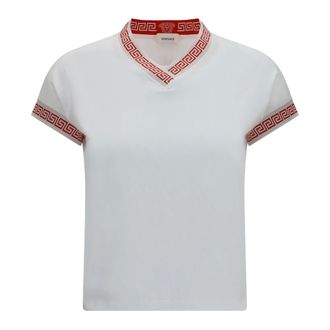 Versace Greca V-hals T-shirt - Dames - Tops - Wit - Maat: S Katoen