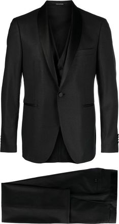Tagliatore satin-lapel three-piece suit - men - Silk/Elastane/Virgin Wool/Cupro/Viscose/Modal/Cotton - 52 - Black