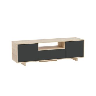 HOMN Mueble tv 3 puertas color roble y gris, 150 x 41 x 46 cm