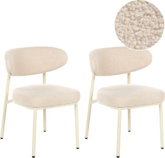 Beliani Conjunto De 2 Sillas De Comedor De Boucl&eacute; Patas De Hierro Sin Reposabrazos Tapones Para Patas Dise&ntilde;o Retro Beige Claro Unity