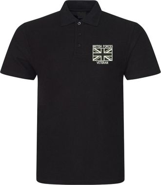 Generic Embroidered Retro Black Union Jack UK Polo Shirt, British Forces Veteran Polo Shirt, Lest we Forget Polo, Remembrance Day Polo