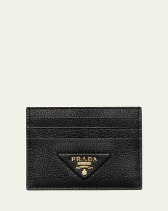 Prada Triangle Logo Leather Card Holder