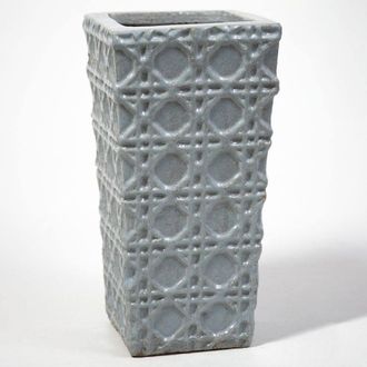 PRIMROSE Thales Glazed Grey Ceramic Geometric Pattern Tall Planter 50cm in Light Grey