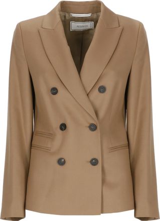 PESERICO Beige Wool-Linen Double-Breasted Blazer