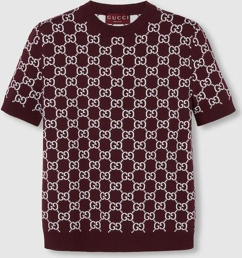 Reversible GG Wool Jacquard Top, Bordeaux