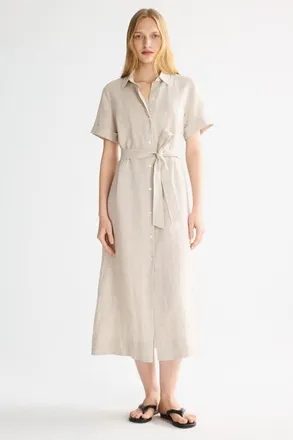 Orolay Classic Linen Maxi Dress in Beige at Nordstrom, Size X-Large